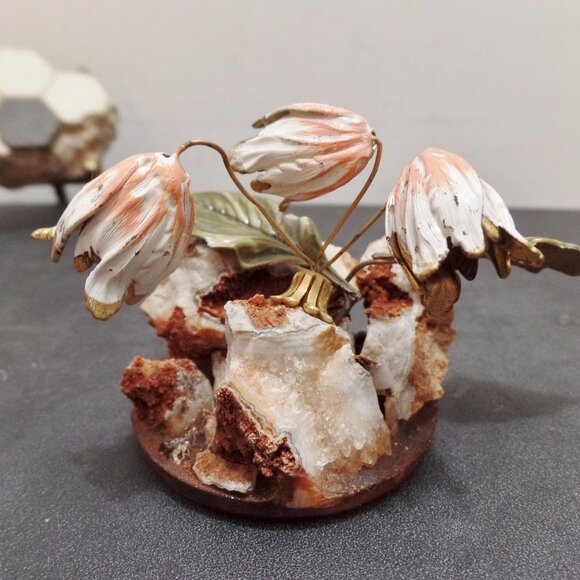 Hand Crafted And Enameled Flowers In Natural Golden Coral Rock Formation - Picture 5 of 10